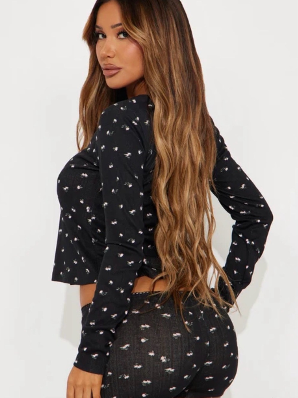 Fashion Nova Favorite Flower Pointelle Tie Front PJ Short Set
